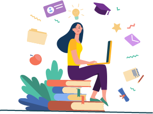 Uma mulher fazendo várias coisas em um notebook